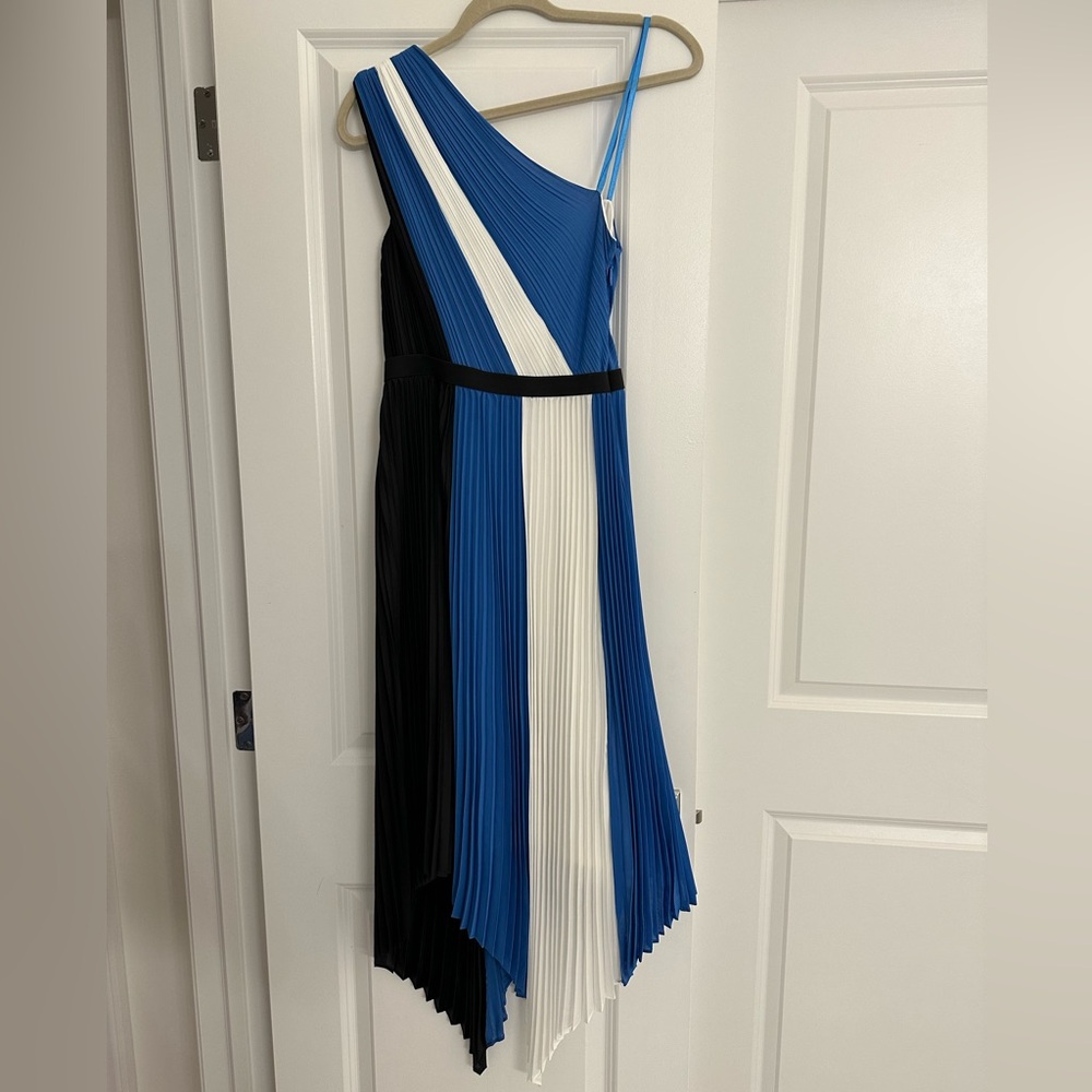 Bcbg One Shoulder Asymmetrical Hem Pleated Dress - image 1